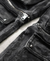 WASH-DENIM CARGO PANTS MULTI POCKET (Black)