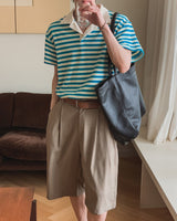 Summer Terry Stripe Collared Short Sleeve Tee