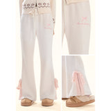[GirlyFancyClub] cream puff*bow tie slit soft and glutinous hanging down slim mink woolen bell-bottom pants