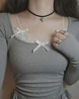 [Aespa Winter Necklace] Vintage Heart Locket Choker Necklace - Silver ver.