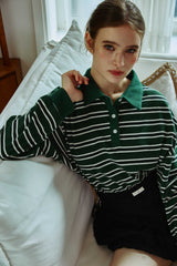 ARETE STRIPE OVERFIT COLLAR T-SHIRT / GREEN