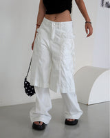 Two-block layered string wide pants