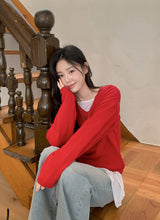 Again Basic Cotton Loose Fit V-neck Knit (5color)