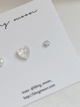 [3 set] shy pearl heart piercing set