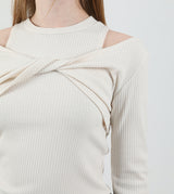 レイヤードツイストTシャツノースリーブセット Beige