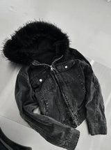 Black Fur Crop Denim Jacket