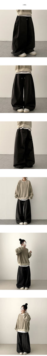 Rogle washed-out banding side pin tuck cotton wide pants