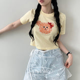 Nuto Bear Print Crop Short Sleeve T-Shirt