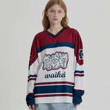 マルチーズライングラフィックメッシュジャージー長袖Tシャツ