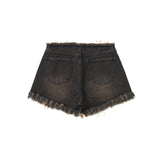FRINGE DENIM SHORTS (BLACK)