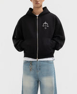 2-way Crop Fit Camo Print Hooded Zip-up Jumper Black