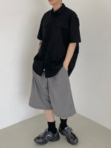 Two tuck wide banding half pants 2C