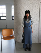 ニットフリンジビスチェロングドレス