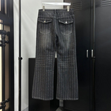 [Unisex] Stripe brush semi wide denim pants