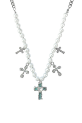 [Straykids Hyunjin Pick] Mint Cross Pearl Surgical Necklace