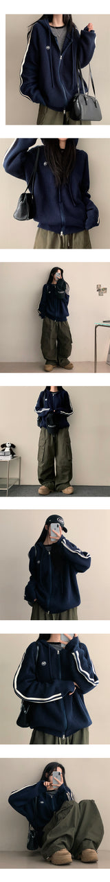Neuja Two-Line Knitwear Hooded Zip-Up