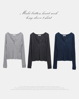 ムヒボタンハートネック長袖Tシャツ