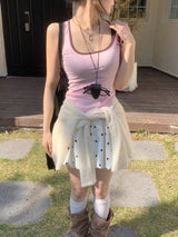 リボンシュガーコントラストリボンスリーブレストップ