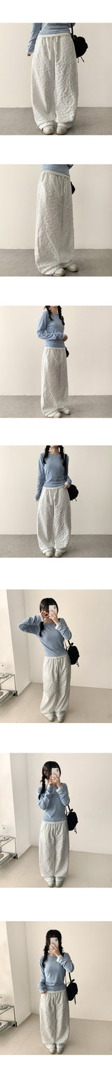 Bloom Embo Flower Banding Wide Pants