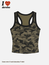 Camo retro U-neck sleeveless T-shirt