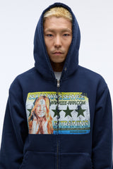Sound wave artwork damage washing hoodie zip-up (Navy)