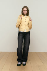 CHERRY RIBBON HOODIE CARDIAGN [LIGHT YELLOW]