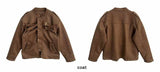 Suede lace-up no-collar jacket