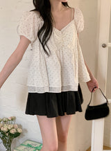 #PR Chiffon シャーリング半袖ブラウス (3color)