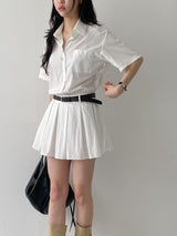 [Belt SET] Romi Collar Pleated Mini One Piece