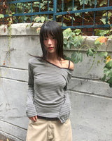 Two-Fit Stripe Unbalanced Strap Long-Sleeved T-Shirt