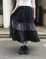Moel Check Dot Tiered Midi Skirt