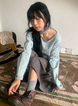 ルシエ ボタン ピンタック フレア ミディスカート