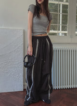 triple track line nylon pants