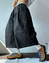 VIVID STITCH BALLOON DENIM BERMUDA 💙🖤🩵2COLOR