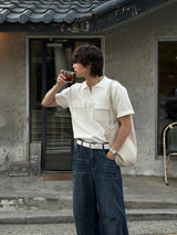 LMN 3D Collar Two-Pocket Henley Short-Sleeve Knit (4 colors)