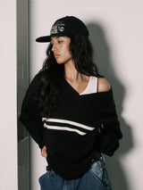 COZY VネックL/S (ブラック)