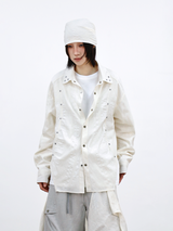 RELABEL (Mengzhe) ギフト: アツートーンシャツラッフルドヒム,スタッドディテーリングアンドマルチスタイルデザイン