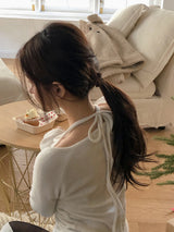 Halter Neck Ribbon Strap Off Shoulder Knit (3color)