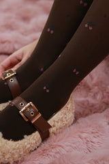 cherry pattern tights (brown)