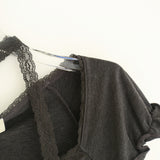 Lace Button Shirring Strap T-Shirt 231330508