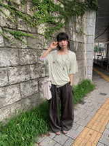 Shushup Off-Shoulder Tencel Layered Snap Short Sleeve Tee
