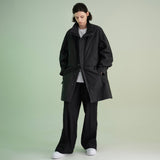 Poly Cotton RIB Double Placket Long-Jacket - GREY