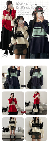 Tolp Lettering Color Round Knitwear