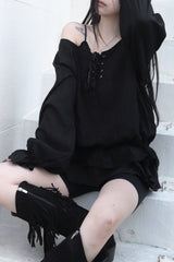 off-shoulder puff long blouse (2color)