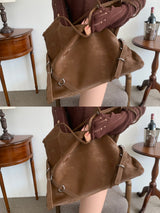 Belted Buckle Cross Double Strap Big Shoulder Bag (3 Colors)