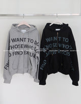[UNISEX] ワンツーレタリングオーバーサイズフィットフーディドジップアップジャケット