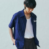 dustin chain stitch bowling shirt navy