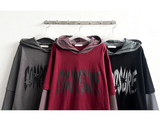 チェミン ストライプ カラーマッチ レイヤード フーディー ロングスリーブTシャツ