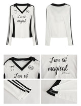 V-neck sporty black line long-sleeved shirt