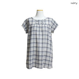 (2color) Double Button Check Flare Blouse